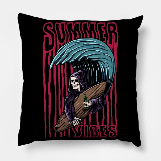 Surfing Summer Vibes Pillow by Mixmediarts 