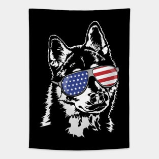 Funny Proud Siberian Husky American Flag sunglasses Tapestry