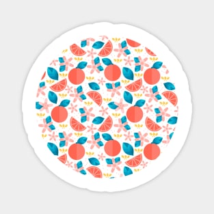 Oranges fruit and flowers pattern Magnet