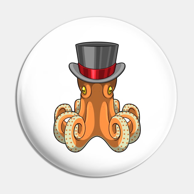 Octopus as Gentleman with Top hat Pin by Markus Schnabel