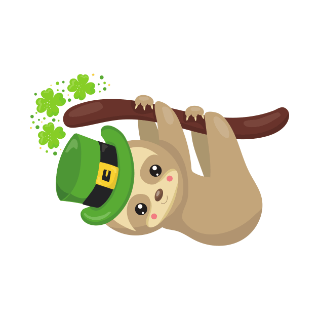 Saint Patrick's Day Sloth, Leprechaun Hat, Clovers by Jelena Dunčević