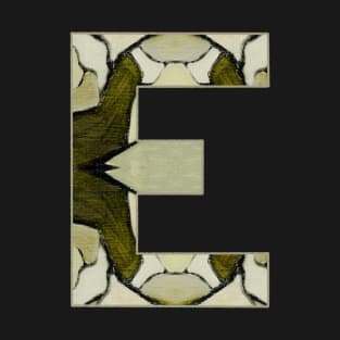 Letter E Monogram Initial Olive Green Pearl White Aesthetic Abstract Pattern Painting On Canvas T-Shirt