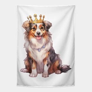 Watercolor Australian Shepherd Dog Wearing a Crown Tapestry