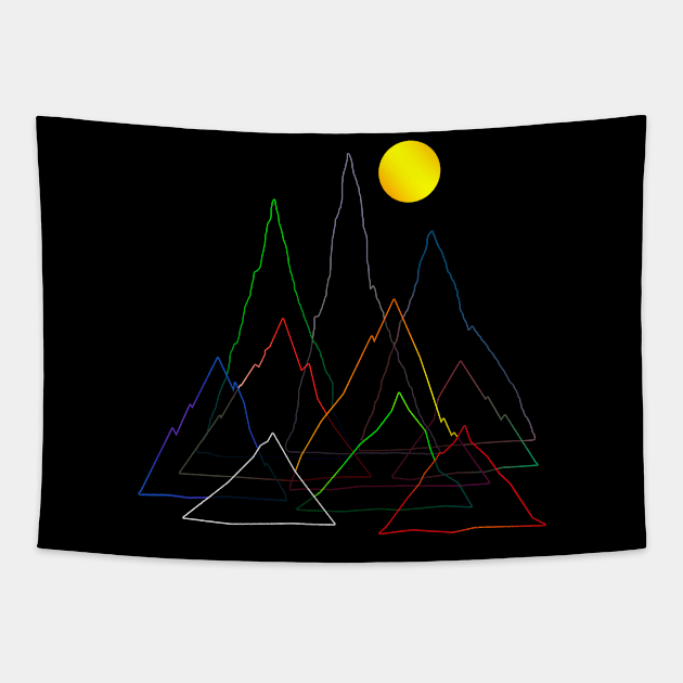 Mountains Lines (small and back) Tapestry by Bongonation