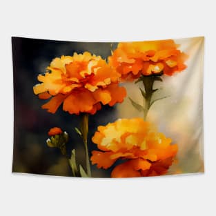 Beauitful Orange Marigolds Watercolor Design Tapestry