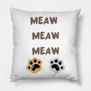 Meaw meaw cat illustration and typography Pillow