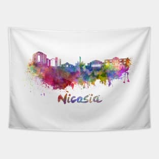 Nicosia skyline in watercolor Tapestry