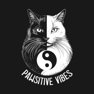 Pawsitive Vibes Funny Cat Lover Yoga Teacher Yin Yang Zen T-Shirt