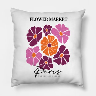 Flower market Le Marché aux Fleurs Paris with pink check pattern florals on pale pink background Pillow