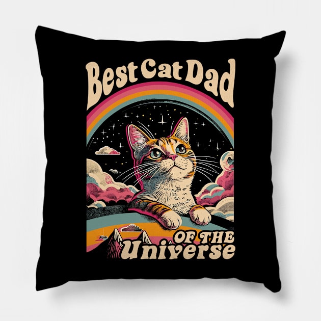 Best Cat Dad In The Universe 60s 70s Hippie Aesthetic Men Pillow by Apocatnipse Meow