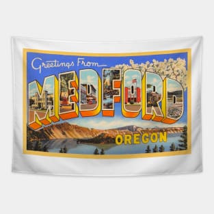 Greetings from Medford, Oregon - Vintage Large Letter Postcard Tapestry