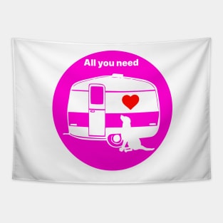 ALL YOU NEED HEART DOG CARAVAN FUCHSIA Tapestry