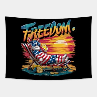 Freedom Cat: Retro Flag Design Tapestry