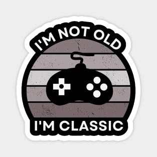 I'm not old, I'm Classic | Game Controller | Retro Hardware | Vintage Sunset | Grayscale| '80s '90s Video Gaming Magnet