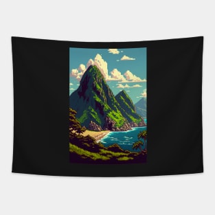 Hawaiian Landscape Pixel Art Island Mountains Tapestry