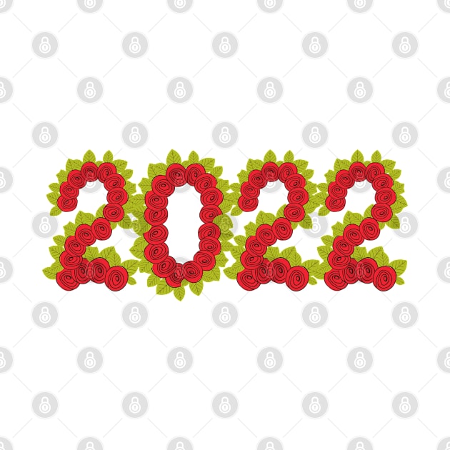 2022 formed with red roses and green leaves by Blue Butterfly Designs 