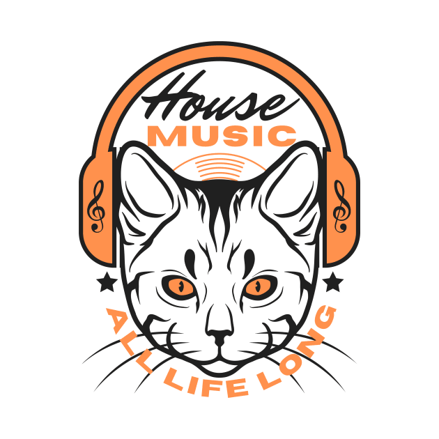 HOUSE MUSIC - Headphone Cat (Orange/Black) by DISCOTHREADZ 