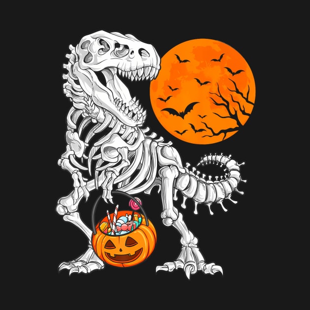 Halloween Boys Dinosaur Skeleton T rex Scary Pumpkin Moon by Hensen V parkes