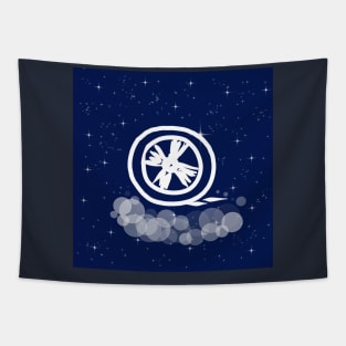 Wheel, unicycle, transport, ride, commute, travel, tourism, movement, technology, light, universe, cosmos, galaxy, shine, concept Tapestry