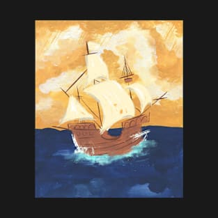 Old ship on sea T-Shirt