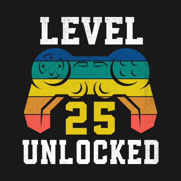 Level 25 Unlocked, 25th Gamer Birthday Distressed by Fabvity