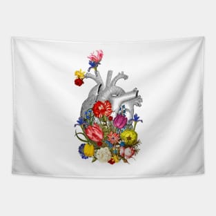 anatomical heart with colorful flowers Tapestry