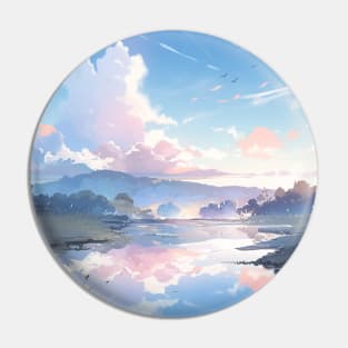 Sunset Landscape Lake Mountain Nature Anime Pin