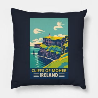 A Vintage Travel Art of the Cliffs of Moher - Ireland Pillow