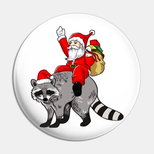 Santa onn Raccoon Pin