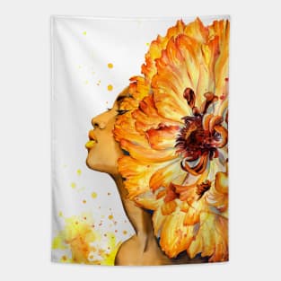 Pheony - Watercolor Floral Black Girl Painting Tapestry