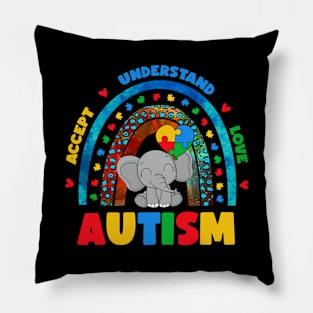 Accept Understand Love Rainbow Elephant Autism Awareness Pillow