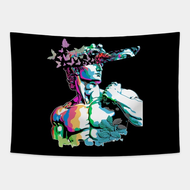 Statue of David with Butterflies Tapestry by AI INKER