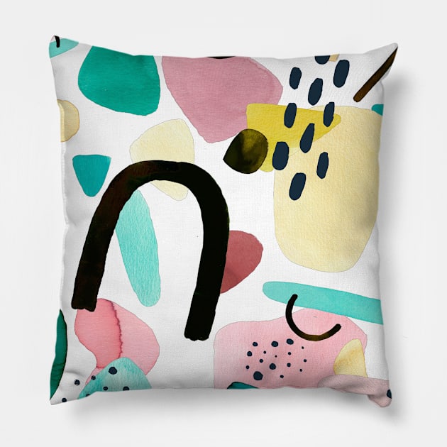 Pocket - Watercolor Geometric Pieces Green Pink Pillow by ninoladesign