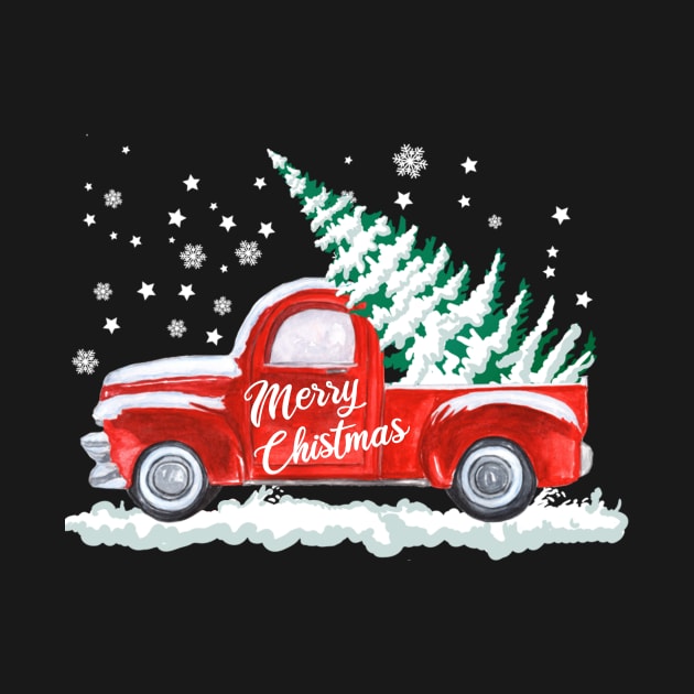 Merry Christmas Retro Vintage Red Truck by Soema