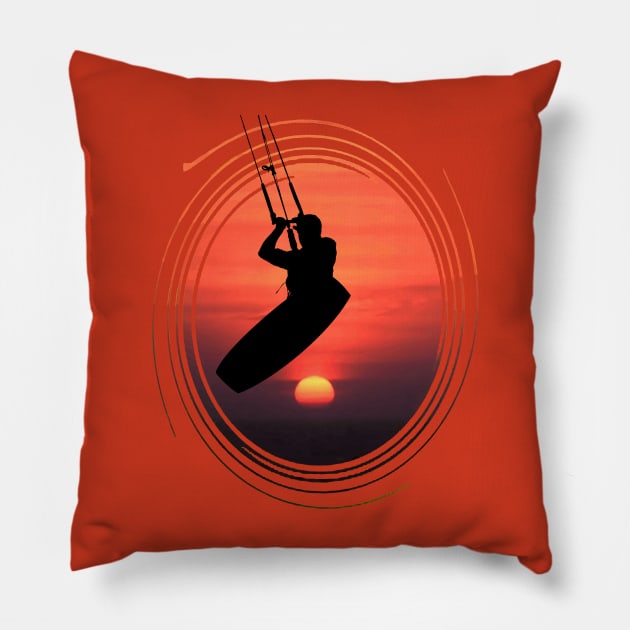 Freestyle Kitesurfing Silhouette Turkiye Sunset Pillow by taiche