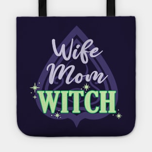 Wife Mom Witch - Funny Purple and Green Halloween Quote Tote