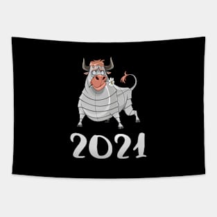 Funny Grey Ox With A Flower New Year 2021 Chinese Zodiac Animal Ox Cool Gift Tapestry