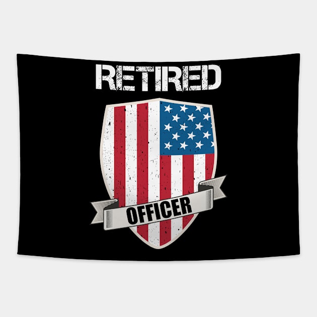 Retired Police Officer Proud Patriotic Officer American Flag Tapestry by 5StarDesigns