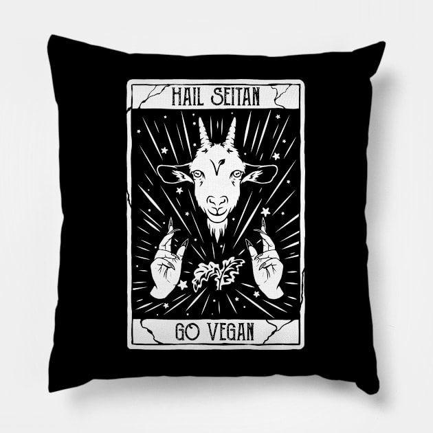 hail seitan go vegan, funny vegan slogan Pillow by The Japanese Fox