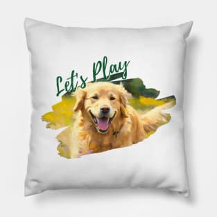 Wildflowers and Golden Retriever Impressionist Art Print Pillow