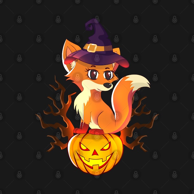 Cute Witch Fox With Jack O Lantern Halloween by TheBeardComic