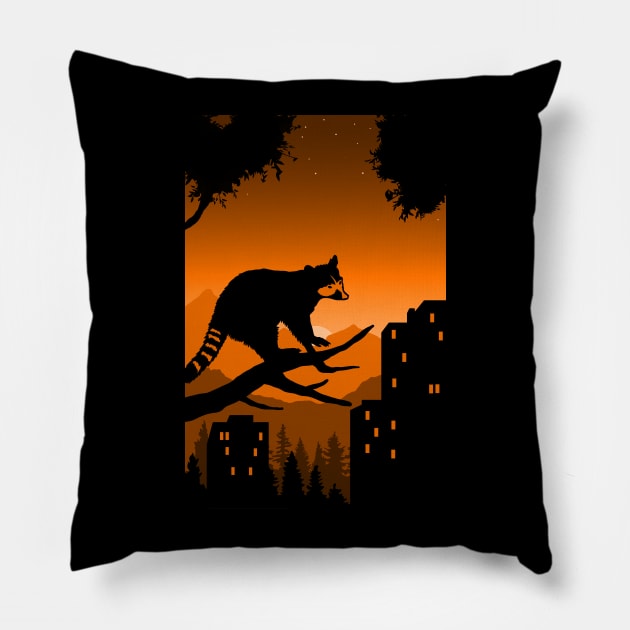 Sunset Raccoon Pillow by nickbeta