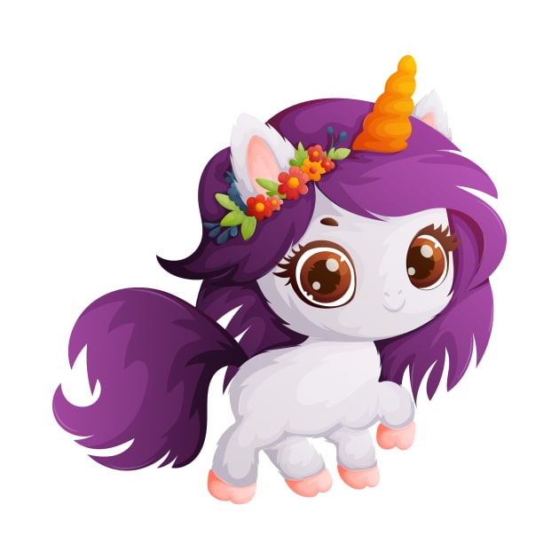 Cute little white unicorn with purple mane by Javvani