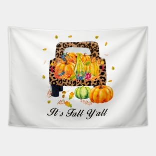 It's fall y'all Autumn Pumpkin Truck Buffalo plaid Tapestry