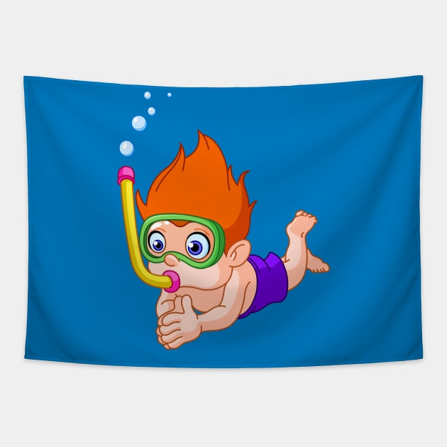 Snorkeling Kid Tapestry by DigiToonsTreasures