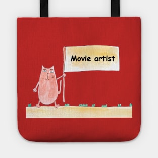 Movie artist, profession, work, job. Cat shows a banner with the inscription. Watercolor illustration. A gift for a professional. Tote