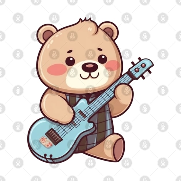 Cute Teddy Bear Playing Guitar by Artifyio