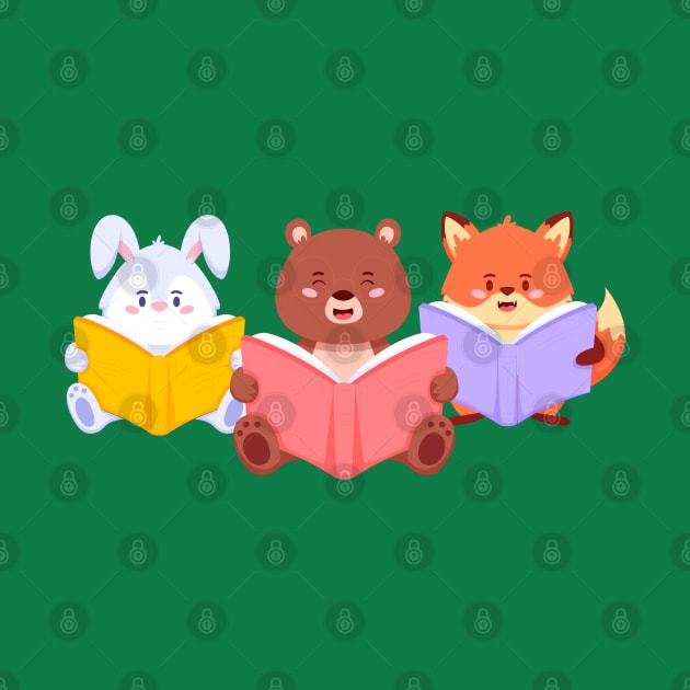 Rabbit Bear Fox Reading by Mako Design 