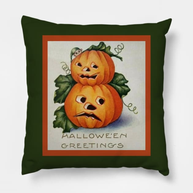 Vintage Look Halloween Stacked Pumpkins and Eerie Face Pillow by numpdog