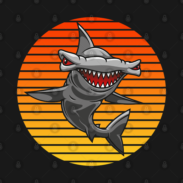 Funny Cartoon Hammerhead Shark on Vintage Sunset by Grove Designs